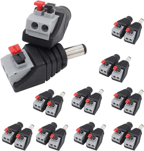 DC Power Connector Plug, 10 Pairs Male and Female 5.5mm x 2.1mm Power Jack Adapter for CCTV Camera