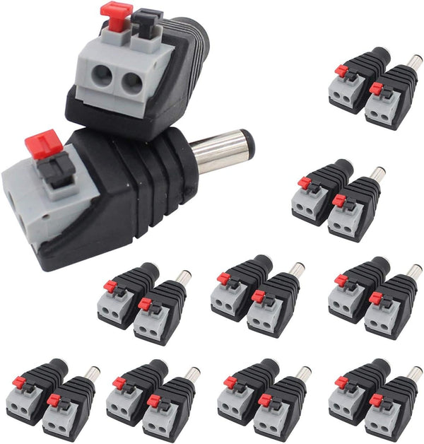 DC Power Connector Plug, 10 Pairs Male and Female 5.5mm x 2.1mm Power Jack Adapter for CCTV Camera