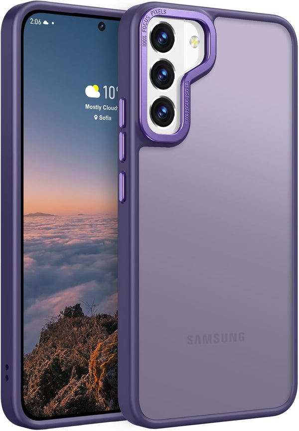 Rayboen Samsung Galaxy S22 Case, Matte Purple Translucent Frosted Hard Back, Slim Anti-Scratch Silicone Edge Cover.