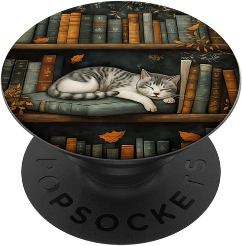 Bookish Accessory for Reading Books Book Bookshelf Library Cat Fall Autumn Bookish PopSockets Adhesive PopGrip