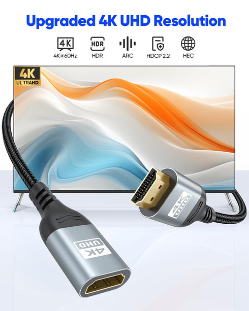 4K 3FT 3D, 2.2 PS5, HDMI Extender Cable HDMI Extension, High Speed HDMI Male to Female Adapter Supports ARC, HDR, HDCP