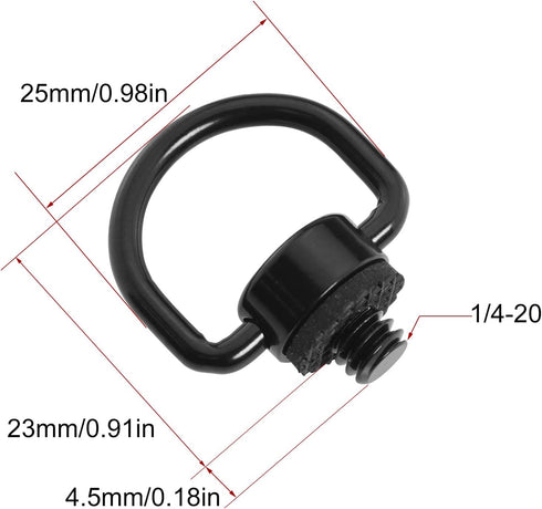 2 Pack D-Type Screw Stainless Steel D Ring Screw for Tripod DSLR Cameras, Quick Release Wrist Strap Sling - Black