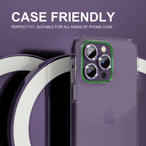 Choiche Bling Camera Lens Protector for iPhone 14 Pro/Pro Max, 9H Tempered Glass, Glitter-Purple, Metal Ring Decor.