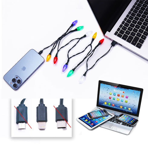 LED Christmas Lights Phone Charging Cable, USB Bulb Charger Holiday Gift, 50 inch 10 LED Multicolor Cord