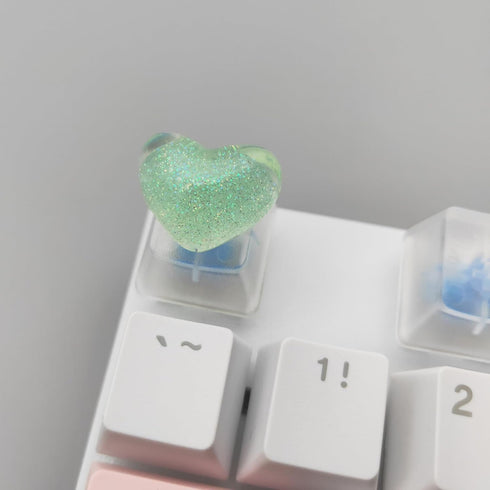 Personalized Cute Love Heart Keycap, Handmade OEM Profile Keycap for Mechanical Keyboard MX Switch (Green)