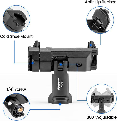 Fotopro Phone Tripod Mount Cold Shoe Rotatable Universal Cell Phone Mount Adapter for Monopod Selfie Stick Desktop