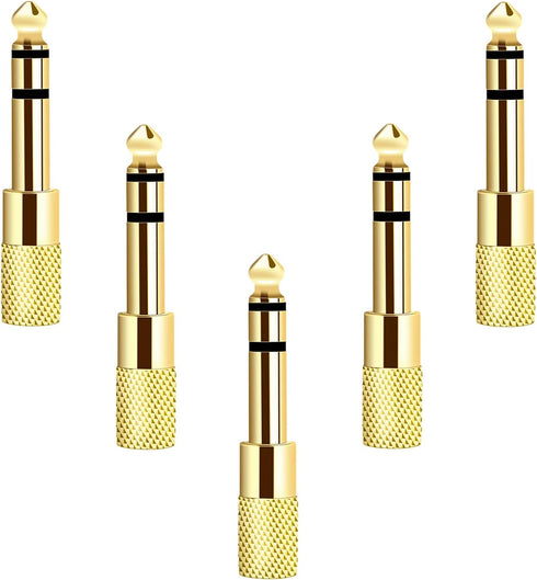 Updated Version 5-Pack Stereo Audio Adapter, 6.35mm (1/4 inch) Male to 3.5mm (1/8 inch) Female Headphone Jack