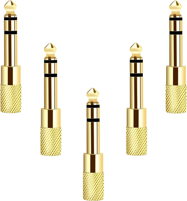 Updated Version 5-Pack Stereo Audio Adapter, 6.35mm (1/4 inch) Male to 3.5mm (1/8 inch) Female Headphone Jack