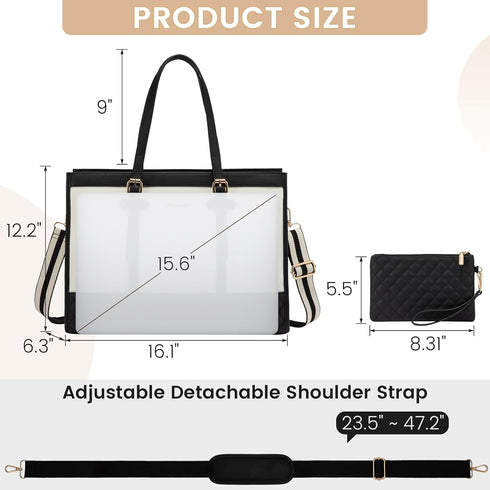LOVEVOOK Laptop Bag for Women, 15.6 inch Canvas Tote Bag, Large Capacity Work Bag with Clutch Purse, Casual Handbag