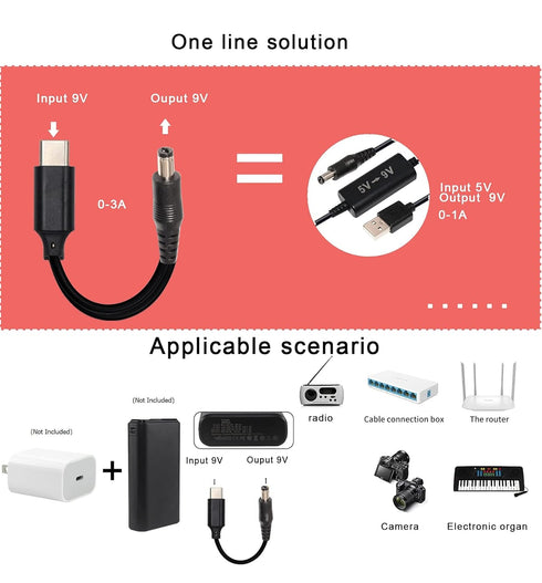 Type-C to DC Power Cable - 3ft USB-C Plug to DC 5.5 x 2.1mm Male Charging Cable for 9 Volts Device