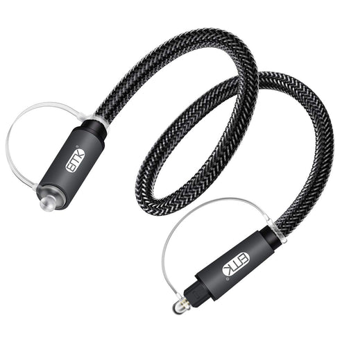 24K 3.3ft EMK Optical Extension Cable Male to Female Coupler Cord Nylon Braided Jacket Gold-Plated Fiber Digital