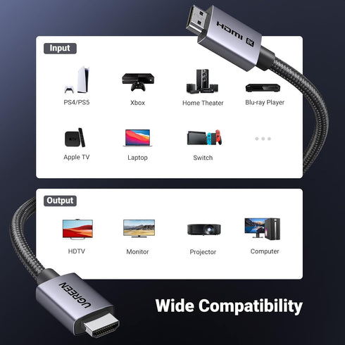 8K 2.1 48Gbps 16FT, 4K@240Hz 120Hz 10K 8K@60Hz, 2.2&2.3, 10 Dolby PS5/Blu-ray/Roku 2/Mac UGREEN HDMI Cable Certified