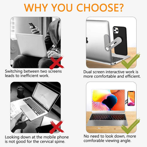 DK177 Laptop Phone Holder, Laptop or Desktop Monitor Side Mount Phone Holder, Slim Portable Foldable Smartphone Stand