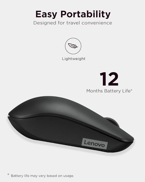 Lenovo 530 Wireless Mouse, Full Size for PC, Laptop, Windows Computer, 2.4 GHz Nano USB Receiver, Ambidextrous Design,