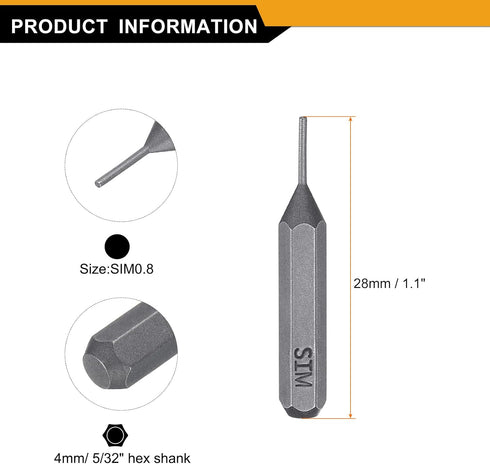 3pcs SIM0.8 5/32" 28mm S2 HARFINGTON Card Removal Screwdriver Bit Hex Shank Length Magnetic Cylindrical Head Steel SIM