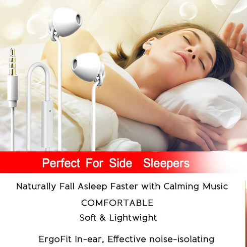 Sleeping Headphones Earphones, Soft Comfortable Silicone Noise Isolating Earbuds with Mic, for Nighttime, Insomnia,