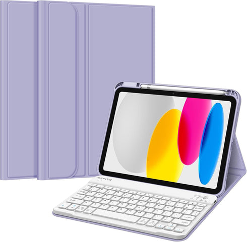 Fintie Keyboard Case for iPad 10th Gen 10.9 Inch (2022) with Pencil Holder, Soft TPU Back Cover, Lilac Purple