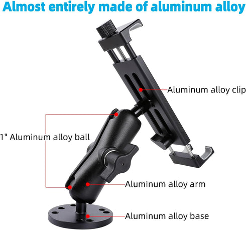 Leenconghui 4.7"-15" All-Aluminum Car Tablet Holder with Heavy Duty Drill Base, Compatible with iPad Pro Mini Samsung