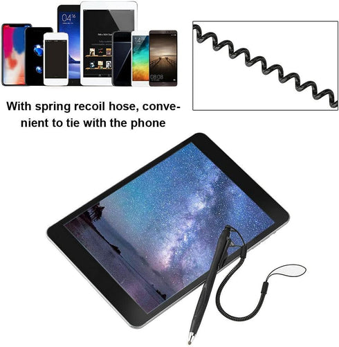2 Pcs Portable Spring Rope Stylus Pen, Scratch Proof Pen with Stylus Tip for Touchscreen, Drawing and Note-Taking