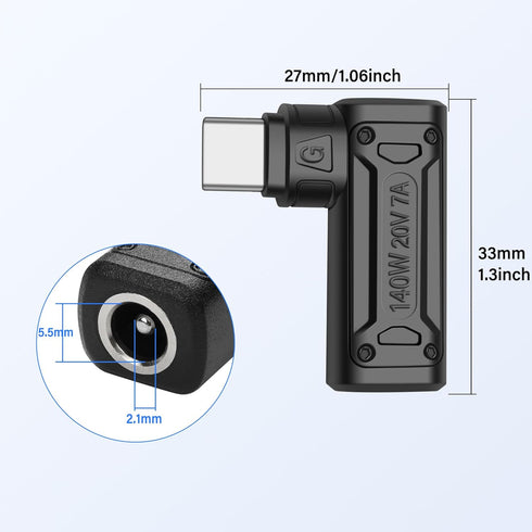 SinLoon PD 140W DC5521 to Type C Power Charging Adapter, DC 5.5mm x 2.1mm Female Input to USB C Male Connector