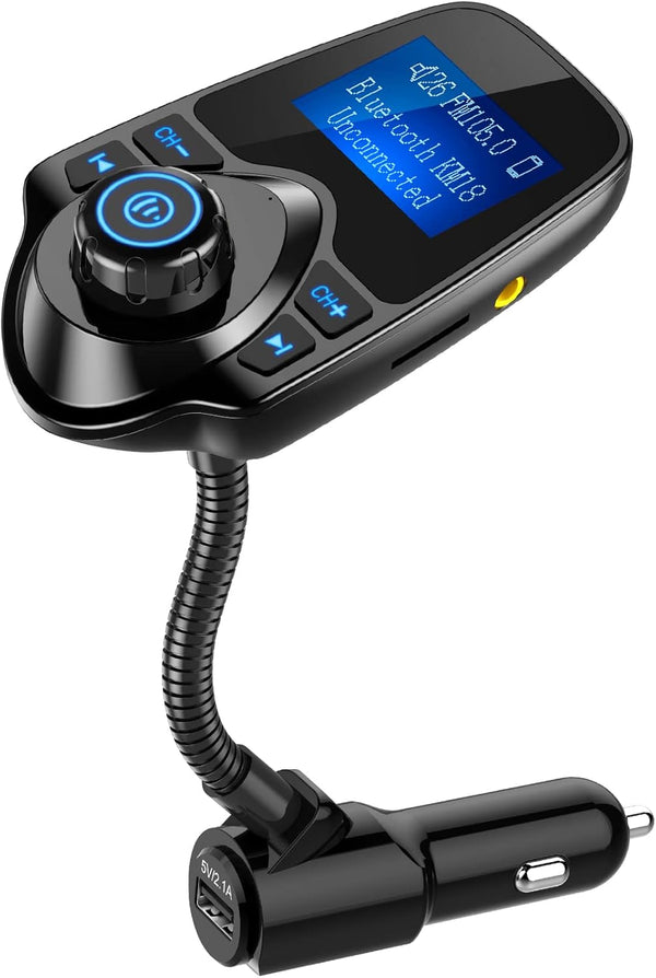 Nulaxy Wireless in-Car Bluetooth FM Transmitter, Car Kit with 1.44 Inch Display, Supports TF/SD Card