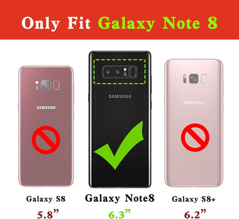 for Galaxy Note 8 Phone Case with Ring Stand Lanyard Strap Drop Protection Shockproof 2-Layer Protective Cover Cute Bling Glitter Girls Women Case for Samsung Note 8 - Rose Gold