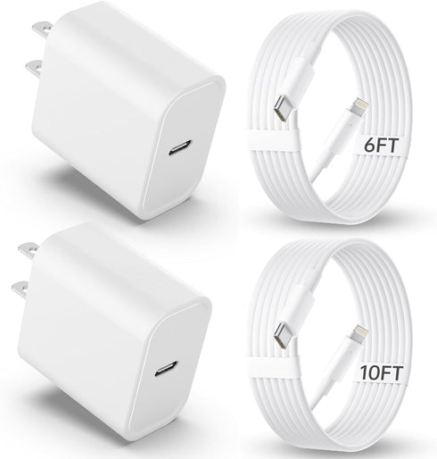 iPhone Charger Fast Charging 2Pack 20W PD USB C Wall Block with 6&10FT USB C to Lightning Cable for iPhone 14 Pro Max