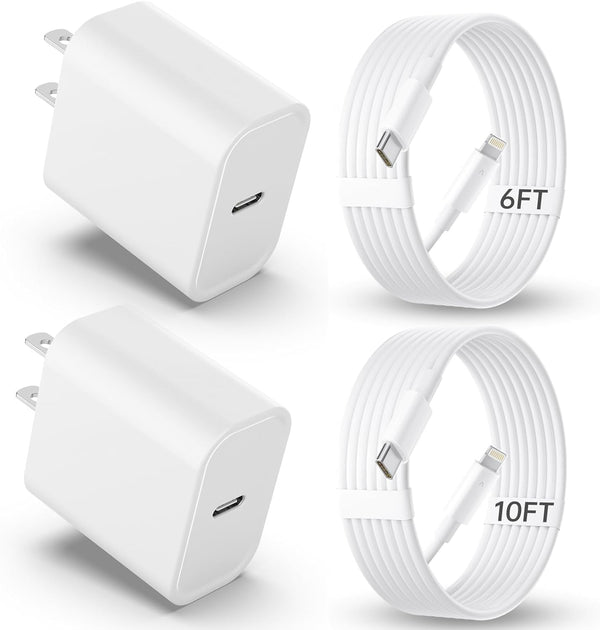 iPhone Charger Fast Charging 2Pack 20W PD USB C Wall Block with 6&10FT USB C to Lightning Cable for iPhone 14 Pro Max