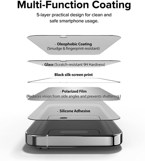 Ringke Privacy Glass for iPhone 15 Pro - Anti-spy Tempered Glass Screen Protector, Easy Install, Case Friendly,