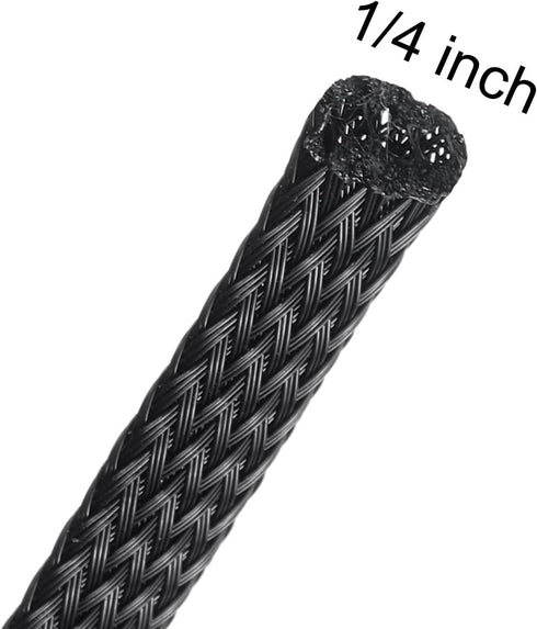 uxcell 25 Ft Expandable Braided Cable Sleeve, 1/4 Inch PET Wire Management Protector for TV Computer Audio, Black