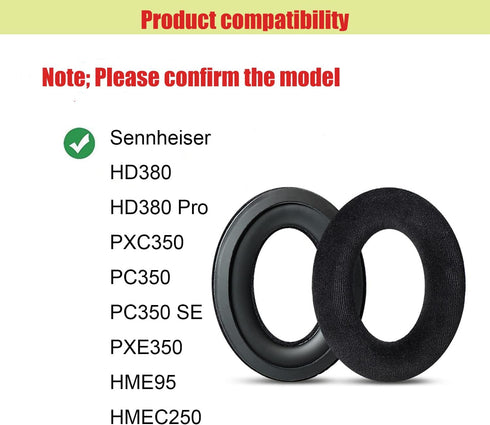 HD380 HD380Pro PXC350 PC350 PC350SE PXE350 HME95 HMEC250 Ear Pad Replacement Ear Pads are Compatible with Sennheiser HD380 HD380Pro PXC350 PC350SE PXE350 HME95 HMEC250 Headphones (Black/Flannel)
