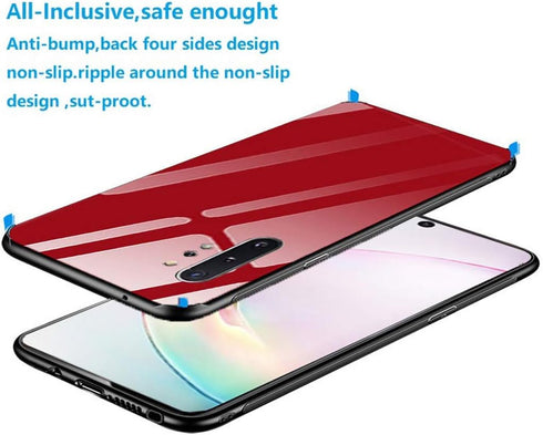 Designed for Samsung Note 10 Plus Cases, Tempered Glass Back + TPU Frame Hybrid Shell, Anti-Drop (Red)