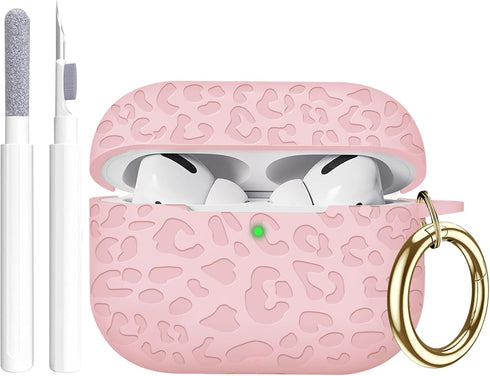 Fashion Engraving Leopard Case Compatible for Airpods Pro 2 Case Cover 2022, Soft Silicone, Front LED Visible, Pink