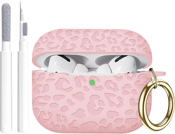 Fashion Engraving Leopard Case Compatible for Airpods Pro 2 Case Cover 2022, Soft Silicone, Front LED Visible, Pink