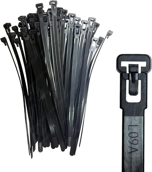 Electriduct 12" Nylon Reusable Releasable Cable Ties, 50 lbs, 100 Pack, Black