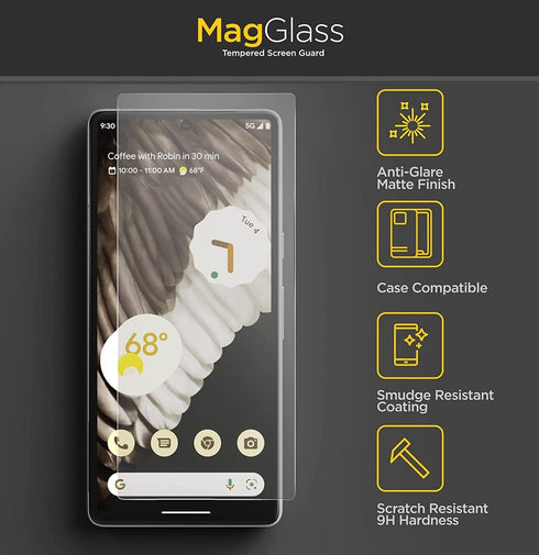 Magglass Matte Finish Screen Protector for Google Pixel 7A - Anti Glare Tempered Glass, Resists Oil & Fingerprints.
