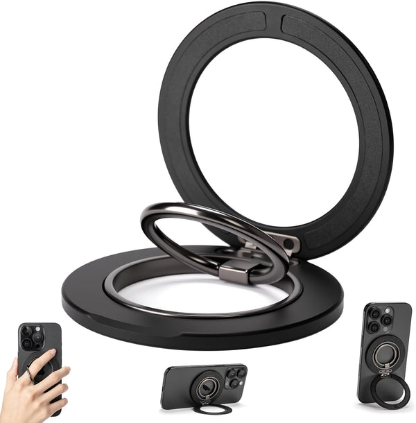 HISSIMO Dual-Sided Magnetic Phone Mount for MagSafe, Ultra-Slim Metal Ring Holder Grip with