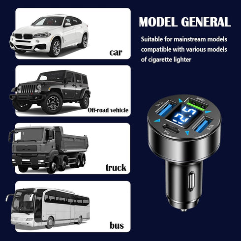 Car Charger, 4 Ports Fast Charger with LED Voltmeter, Universal Cigarette Lighter USB Charger for iPhone & Android