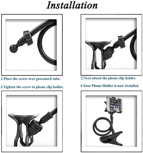 GOTOTOP 1/4 Inch 360 Cell Phone Stand Webcam Stand Phone Holder with Universal Screws Flexible Arm Desk Bed Gooseneck