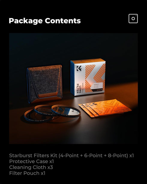 K&F CONCEPT 62mm (3pcs) 4 6 8 Set -18 3 Star Filters Kit Points Points Points Cross Screen Starburst Filters Layer