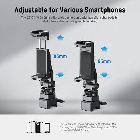Neewer Metal Phone Tripod Mount with Cold Shoe & NATO Clamp for DJI RS4 RS3 Pro RS2 RSC2 Gimbal Stabilizer, 180° Tilt