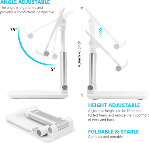 Cell Phone Stand, Folding Desktop Phone Stand, Angle Height Adjustable Mobile Holder for Desk