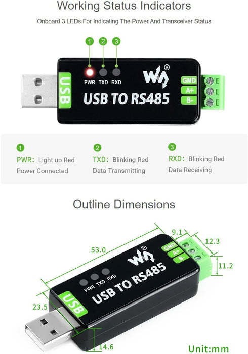 Waveshare USB to RS485 Converter with Protection Circuits, Compatible with TVs