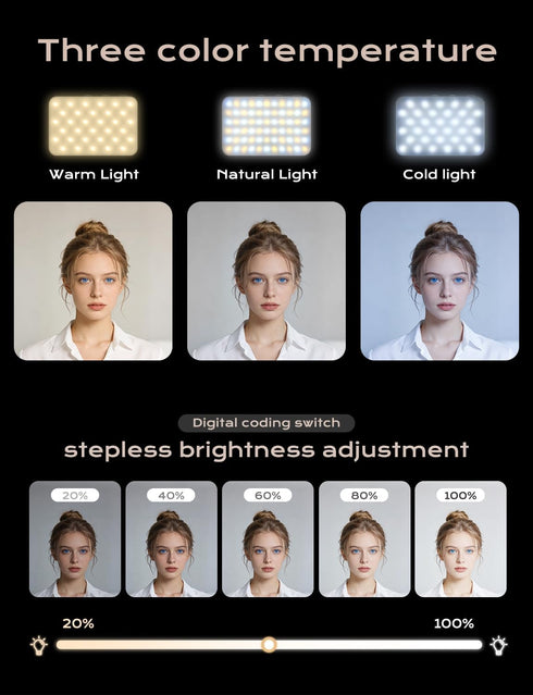 degeca 66 25 96+ 3 2 360 2000mAh LED & RGB Portable Selfie Light, CRI, White & RGB Modes, Rotatable Phone Clip & Camera