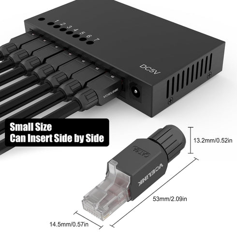 VCELINK RJ45 Connector Tool-Free, CAT6A Field Termination Plug, Gold Plated Modular Plug for 23 to 26 AWG Network Cable