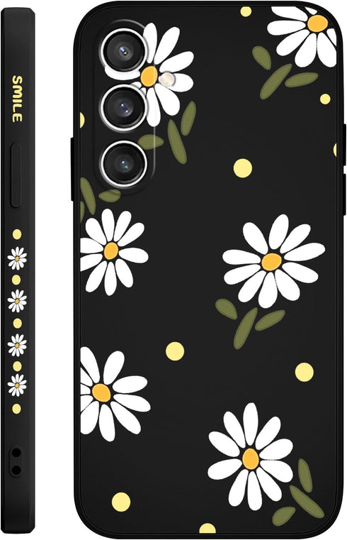 Galaxy S23 FE Case, Chrysanthemum Creative Side Print Design Soft Silicone Rugged Protective Bumper Case (Daisy Black)