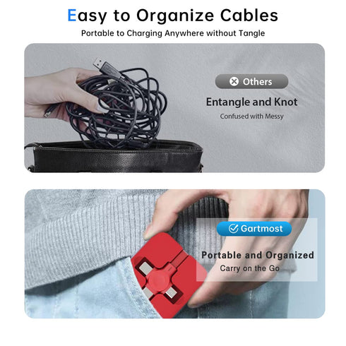 6 Pcs 3 in 1 Charging Cable Roll, Retractable Data Transfer Charging Cable, Compatible USB C(Type-C)/Micro USB/IP for
