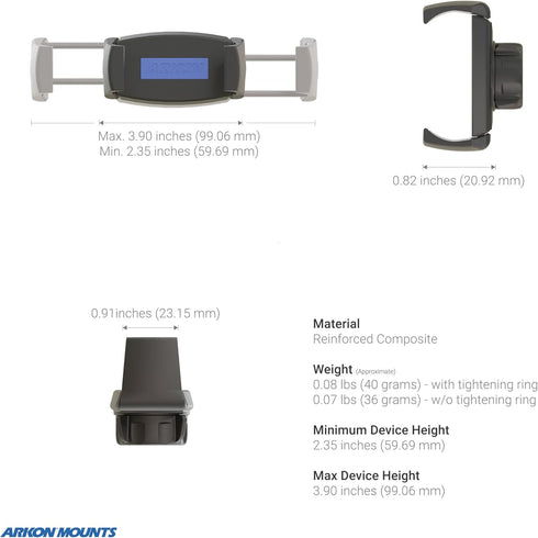 ARKON 5 Mounts Mobile Grip Phone Holder with Clamp Mount | Secure Spring-Loaded Holder | Clamp Phone Mount
