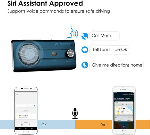 Avantree CK11 Bluetooth 5.0 Hands Free Cell Phone Car Kit, 3W Loud Speakerphone, Support Siri Assistant, Wireless in