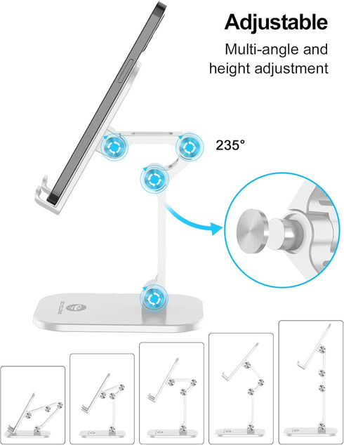 OCYCLONE 4.7"-13" Phone Stand, Adjustable Height and Angle Foldable Cell Phone Stand Holder for Desk, Taller iPhone